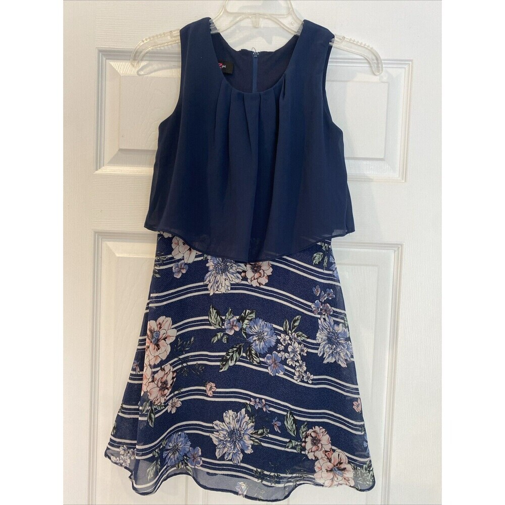 Iz Byer Girls Navy & Floral Dress Size 12